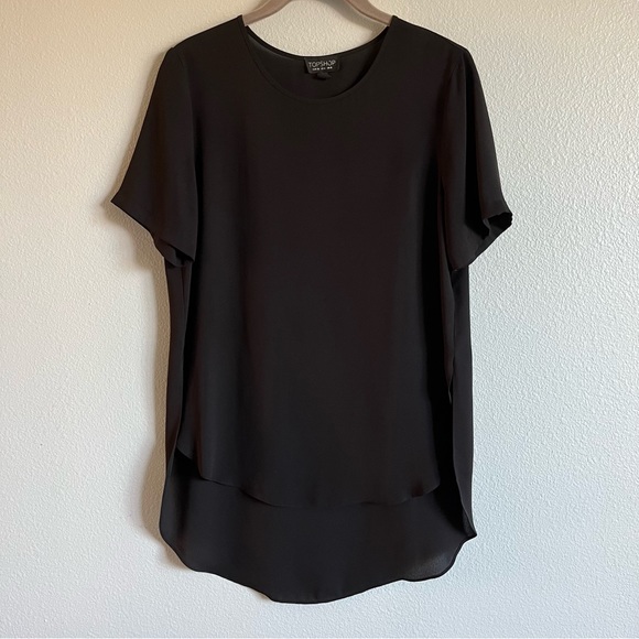 Topshop Black Crew Neck Short Sleeve Hi Low Top - Picture 1 of 6